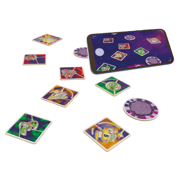 Colorful card game with character illustrations on a white background